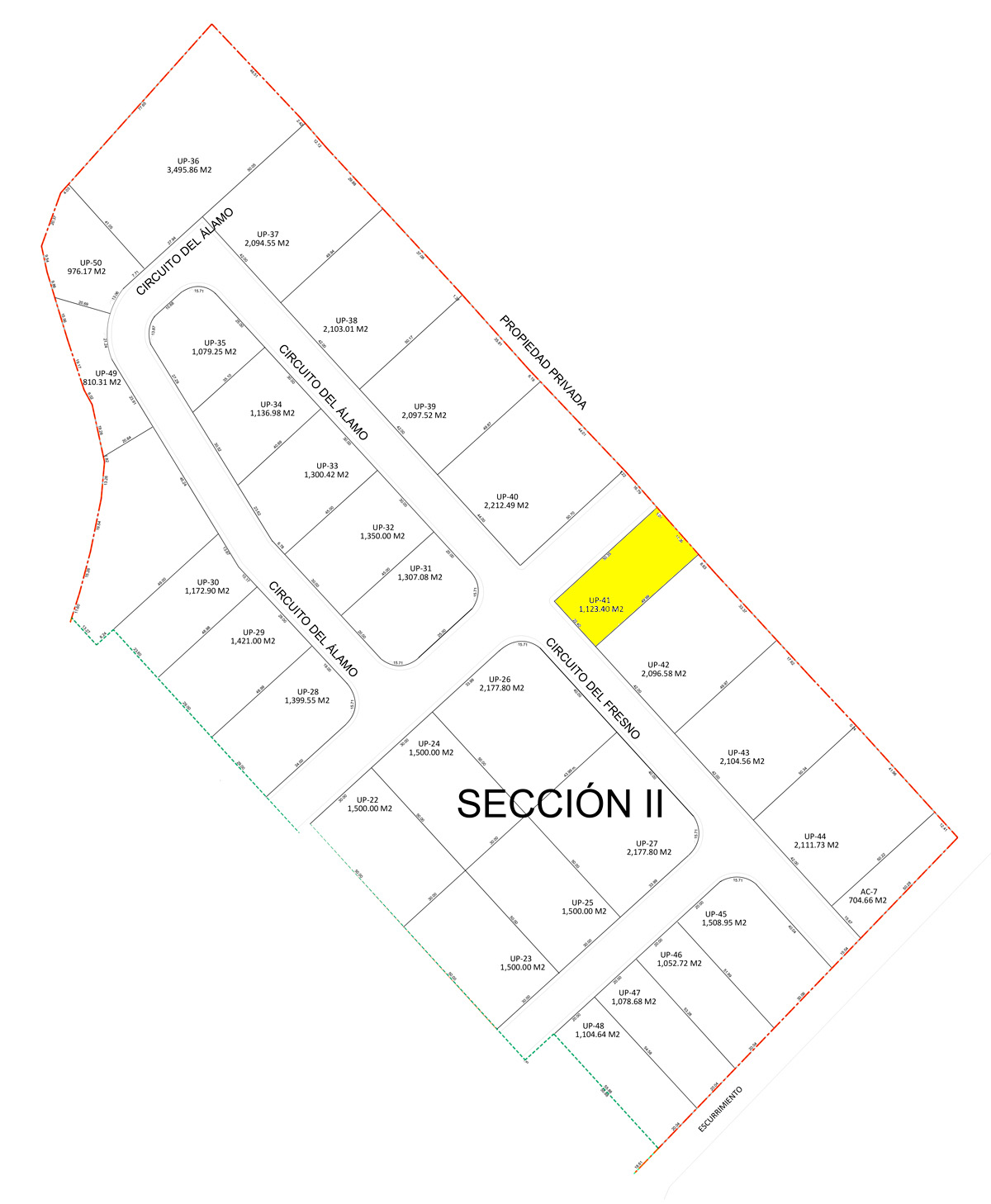 mapa lotes segunda seccion roble park