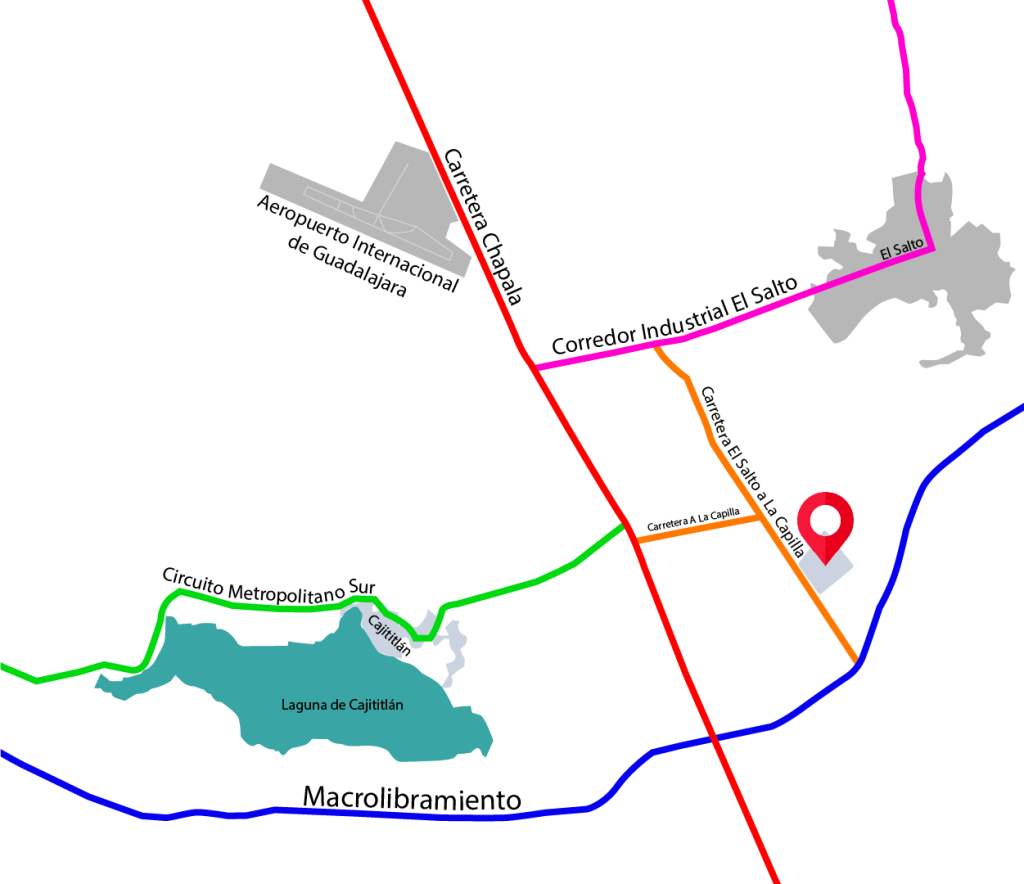Mapa de ubicación de El Roble Industrial Park en el corredor industrial de El Salto, Jalisco